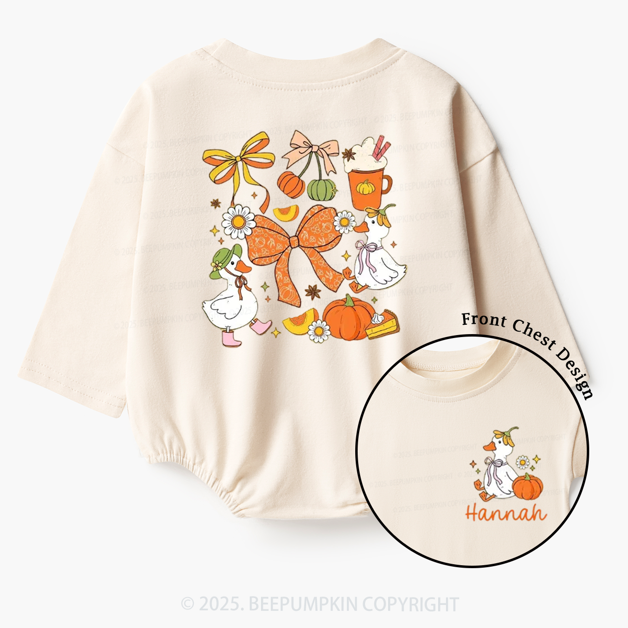 Personalized Name Pumpkin and Goose Baby Bubble Romper Beepumpkin