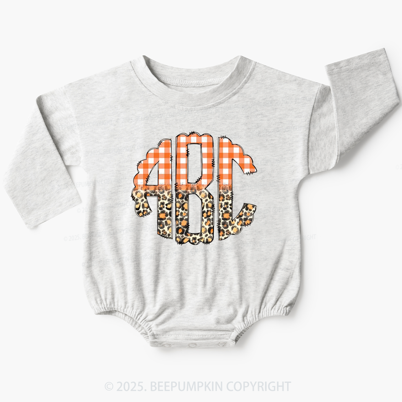 Leopard Monogram Baby Bubble Romper Beepumpkin