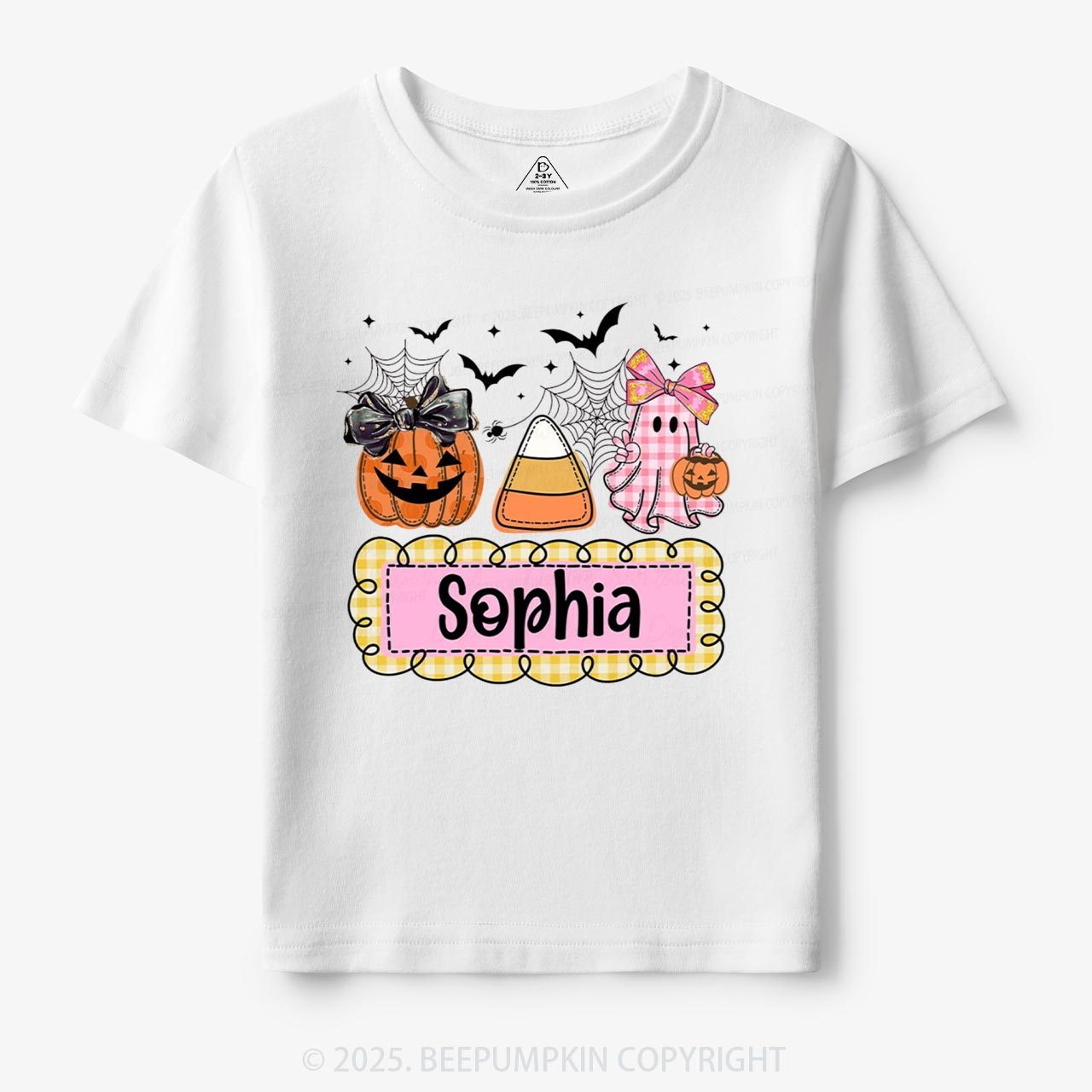 Personalized Halloween Pumpkin and Ghost with Bow Ball Cap Toddler&Kid's Tees Beepumpkin