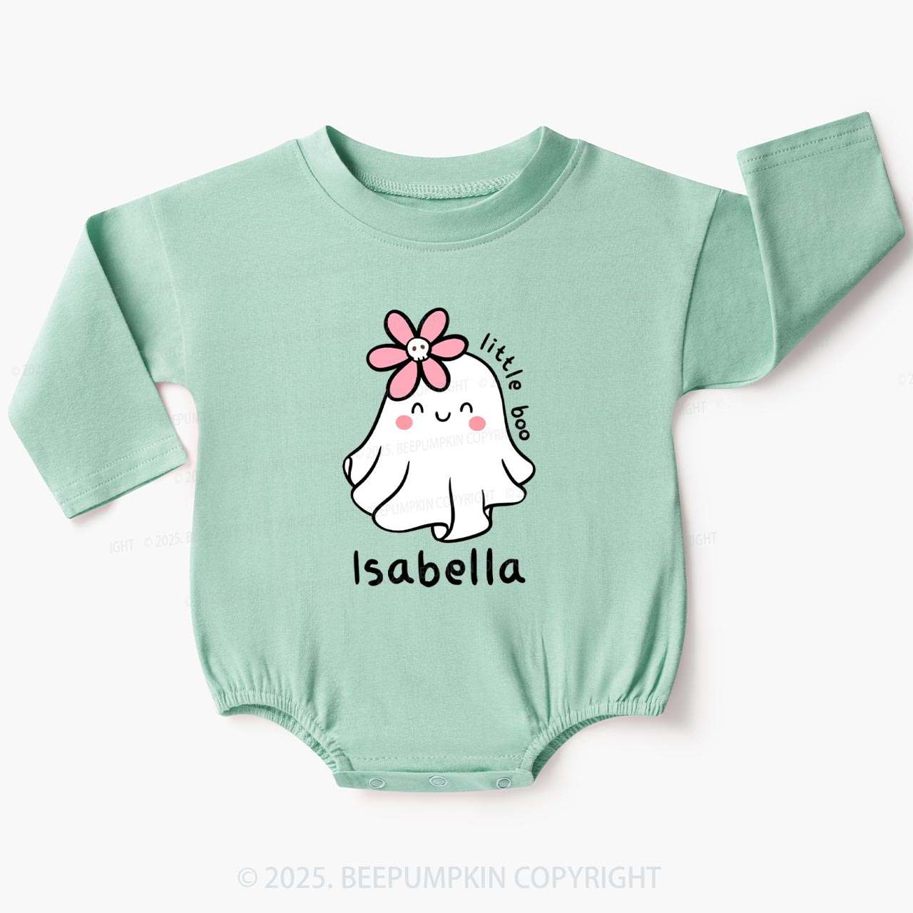 Personalized Halloween Little Boo Ghost Baby Bubble Romper Beepumpkin