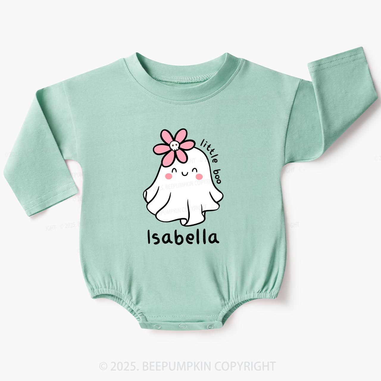 Personalized Halloween Little Boo Ghost Baby Bubble Romper Beepumpkin