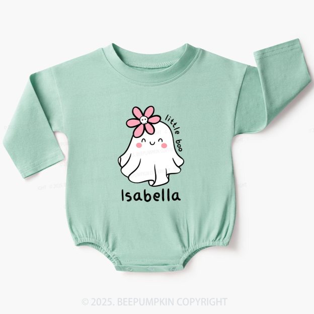 Personalized Halloween Little Boo Ghost Baby Bubble Romper Beepumpkin