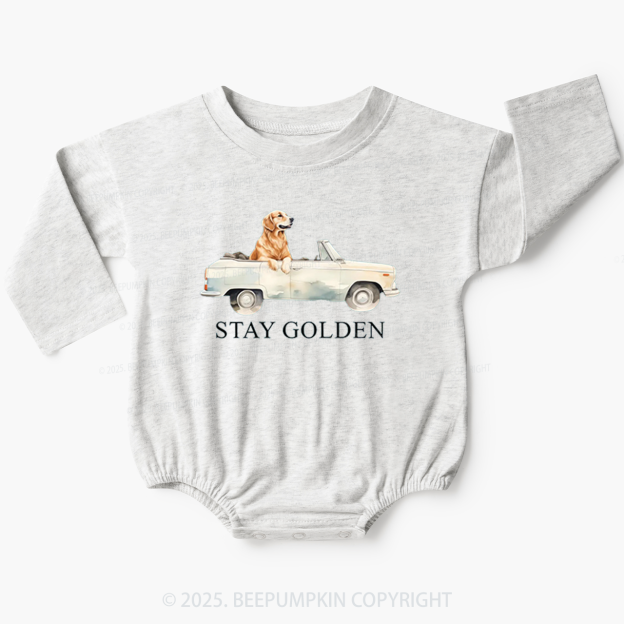 Vintage Golden Car and Golden Retriever Baby Bubble Romper Beepumpkin