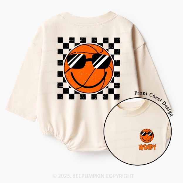 Personalized Smile Face Basketball Baby Bubble Romper Beepumpkin