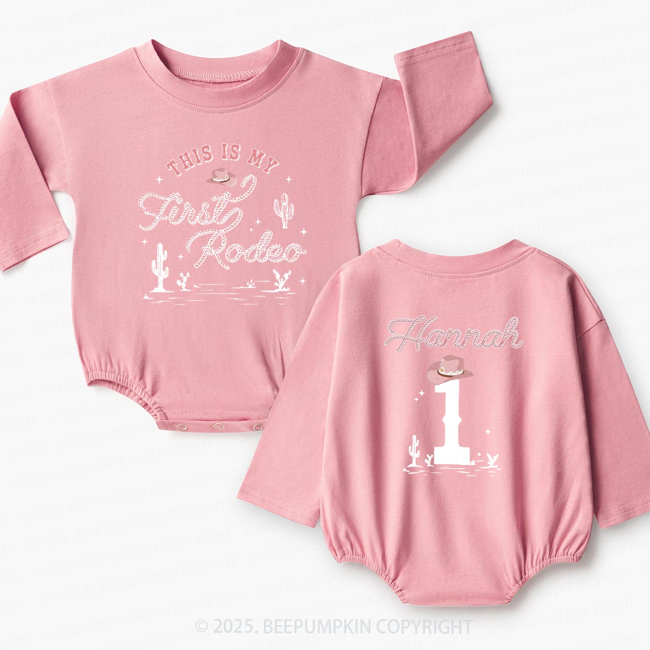 Personalized Pink Cowgirl Birthday  Baby Bubble Romper Beepumpkin