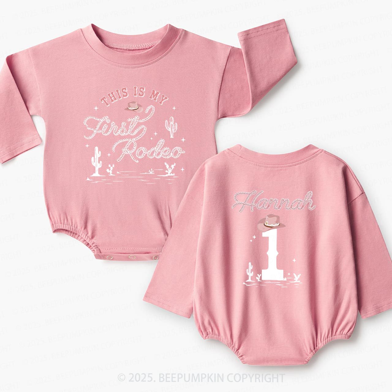 Personalized Pink Cowgirl Birthday  Baby Bubble Romper Beepumpkin