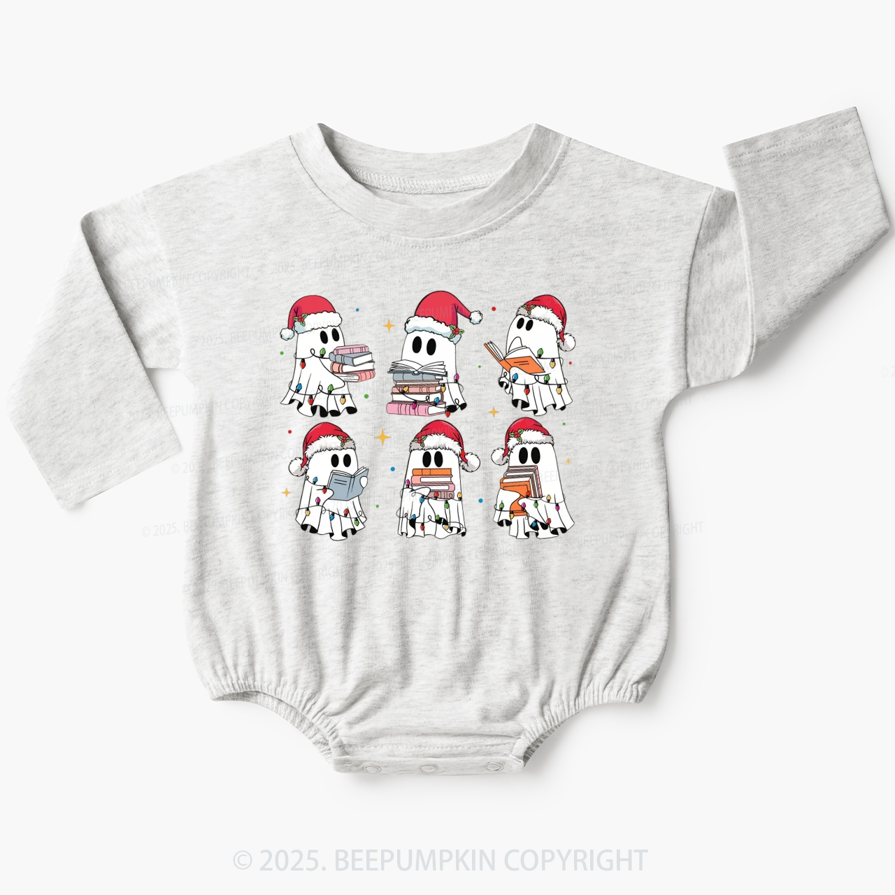 Christmas Book Ghost Baby Bubble Romper Beepumpkin