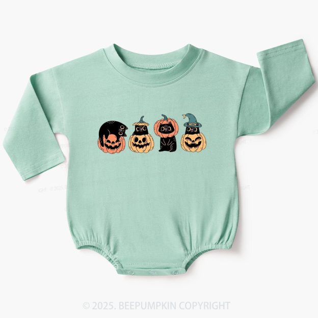 Halloween Cat & Pumpkin Baby Bubble Romper Beepumpkin