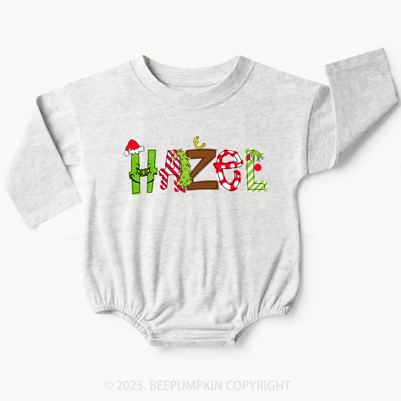 Personalized Christmas Character Name Baby Bubble Romper Beepumpkin