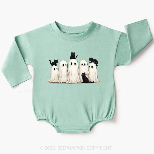 Halloween Black Cat & Ghost Baby Bubble Romper Beepumpkin