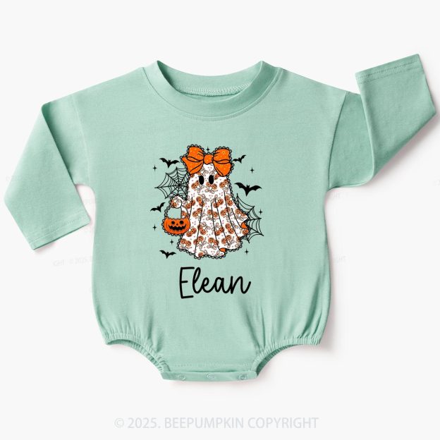 Personalized Girl Halloween Ghost Baby Bubble Romper Beepumpkin