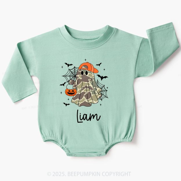 Personalized Boy Halloween Ghost Baby Bubble Romper Beepumpkin
