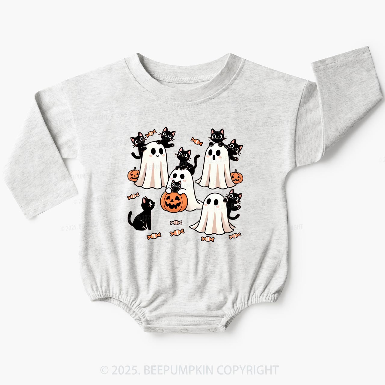 Halloween Black Cat & Ghost Baby Bubble Romper Beepumpkin