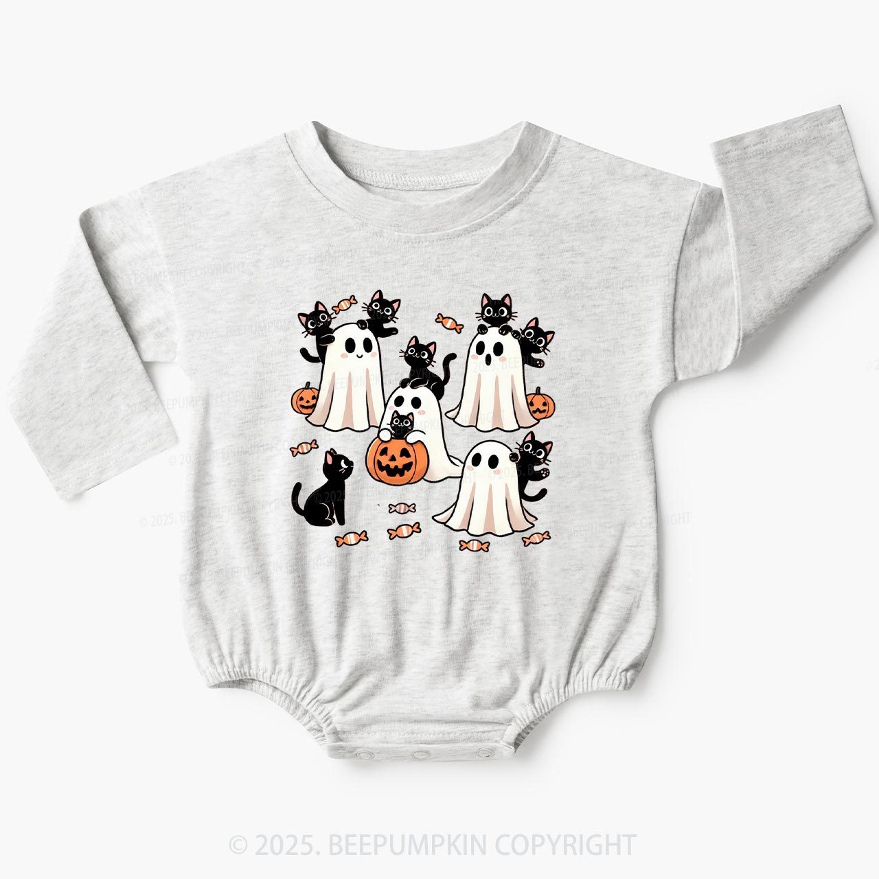 Halloween Black Cat & Ghost Baby Bubble Romper Beepumpkin