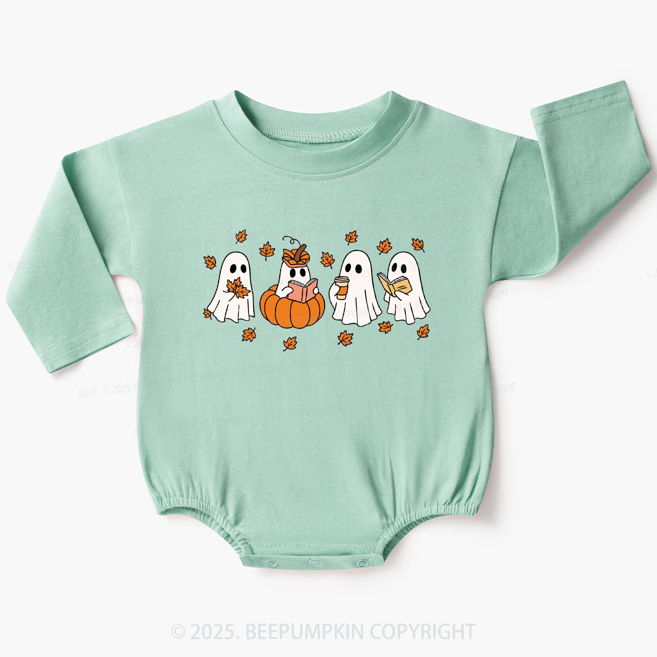Little Ghost Reading Books Baby Bubble Romper Beepumpkin