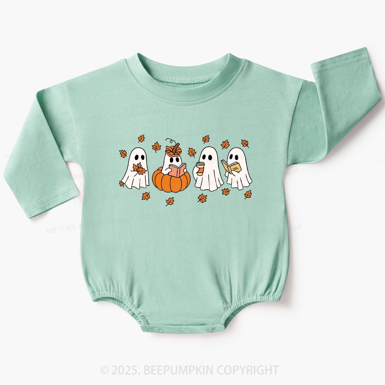 Little Ghost Reading Books Baby Bubble Romper Beepumpkin