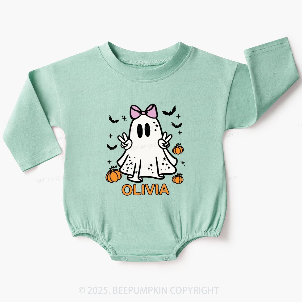 Personalized Halloween Boy Ghost Baby Bubble Romper Beepumpkin