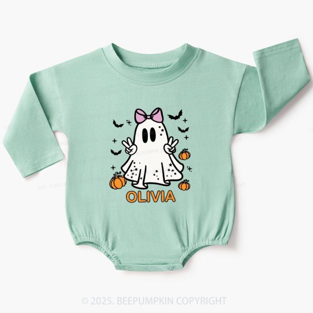Personalized Halloween Boy Ghost Baby Bubble Romper Beepumpkin