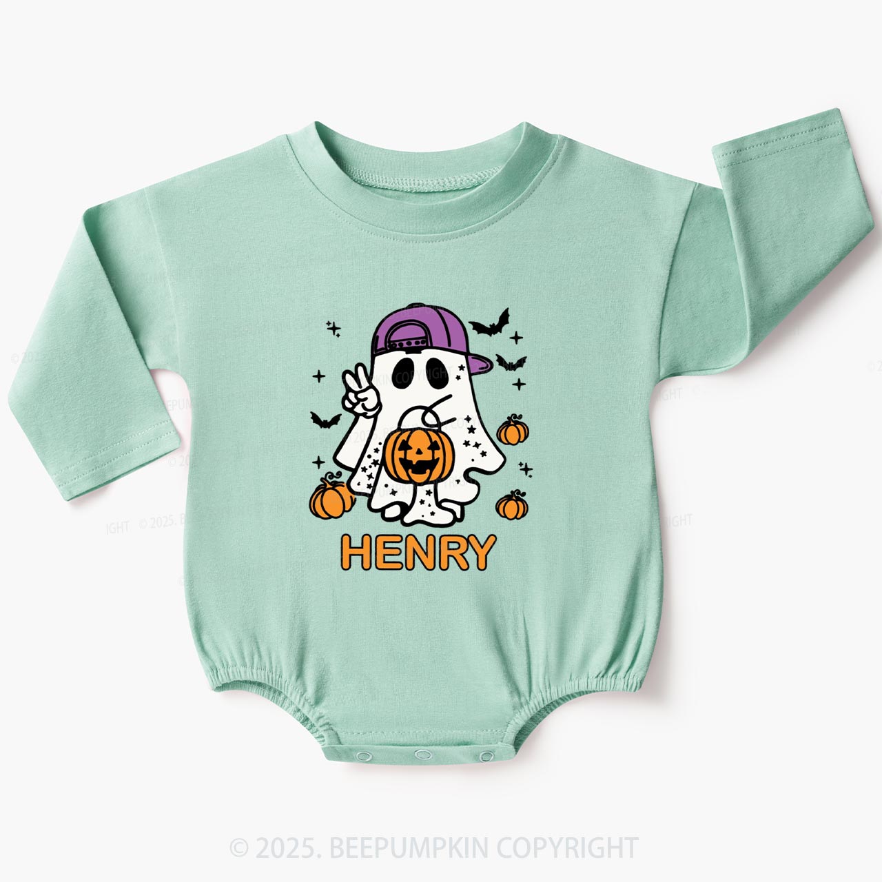 Personalized Halloween Boy Ghost Baby Bubble Romper Beepumpkin