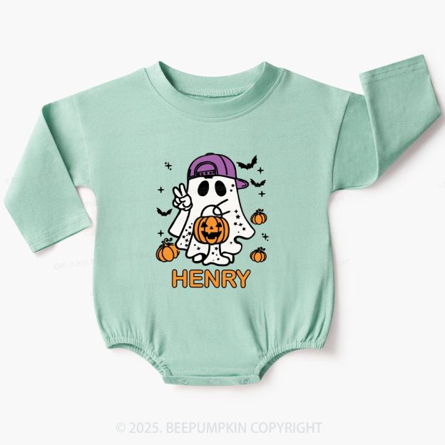 Personalized Halloween Boy Ghost Baby Bubble Romper Beepumpkin