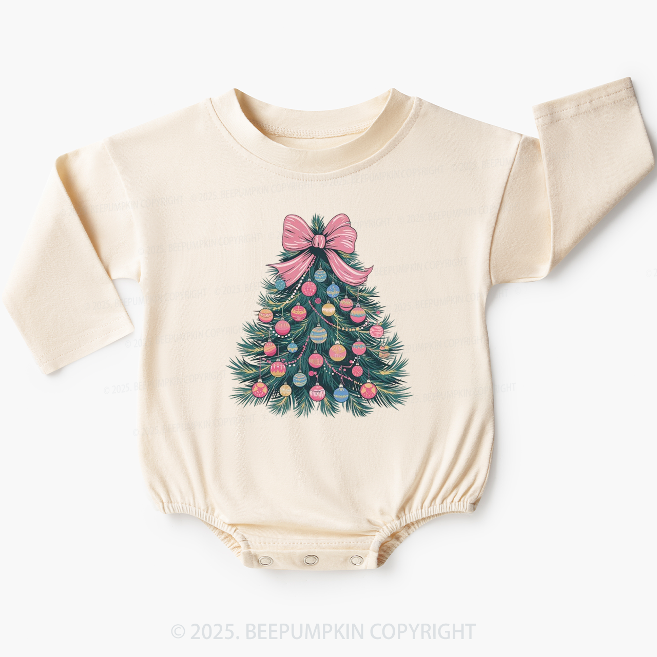 Christmas Tree Bow Baby Bubble Romper Beepumpkin