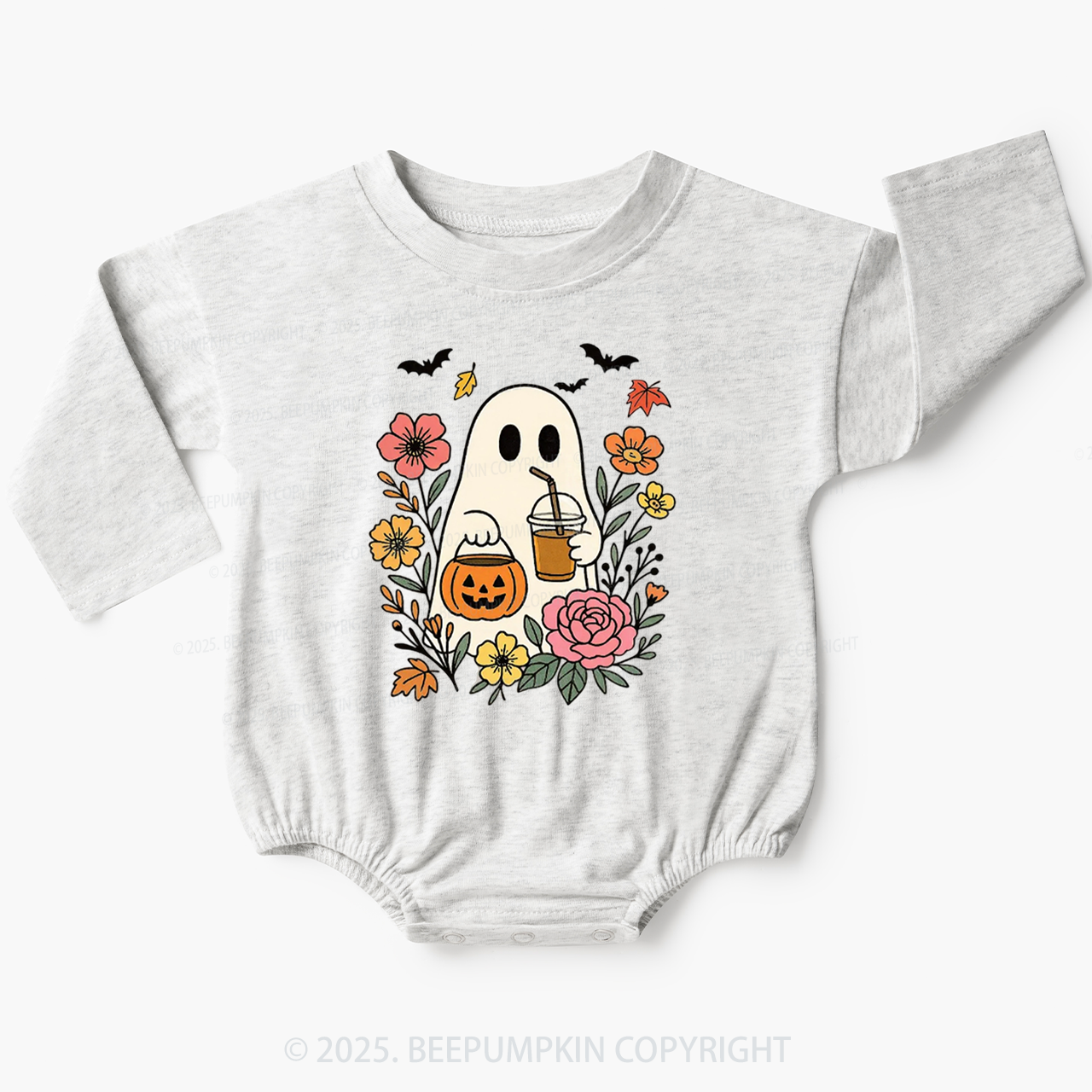 Floral Ghost Vibes Baby Bubble Romper Beepumpkin