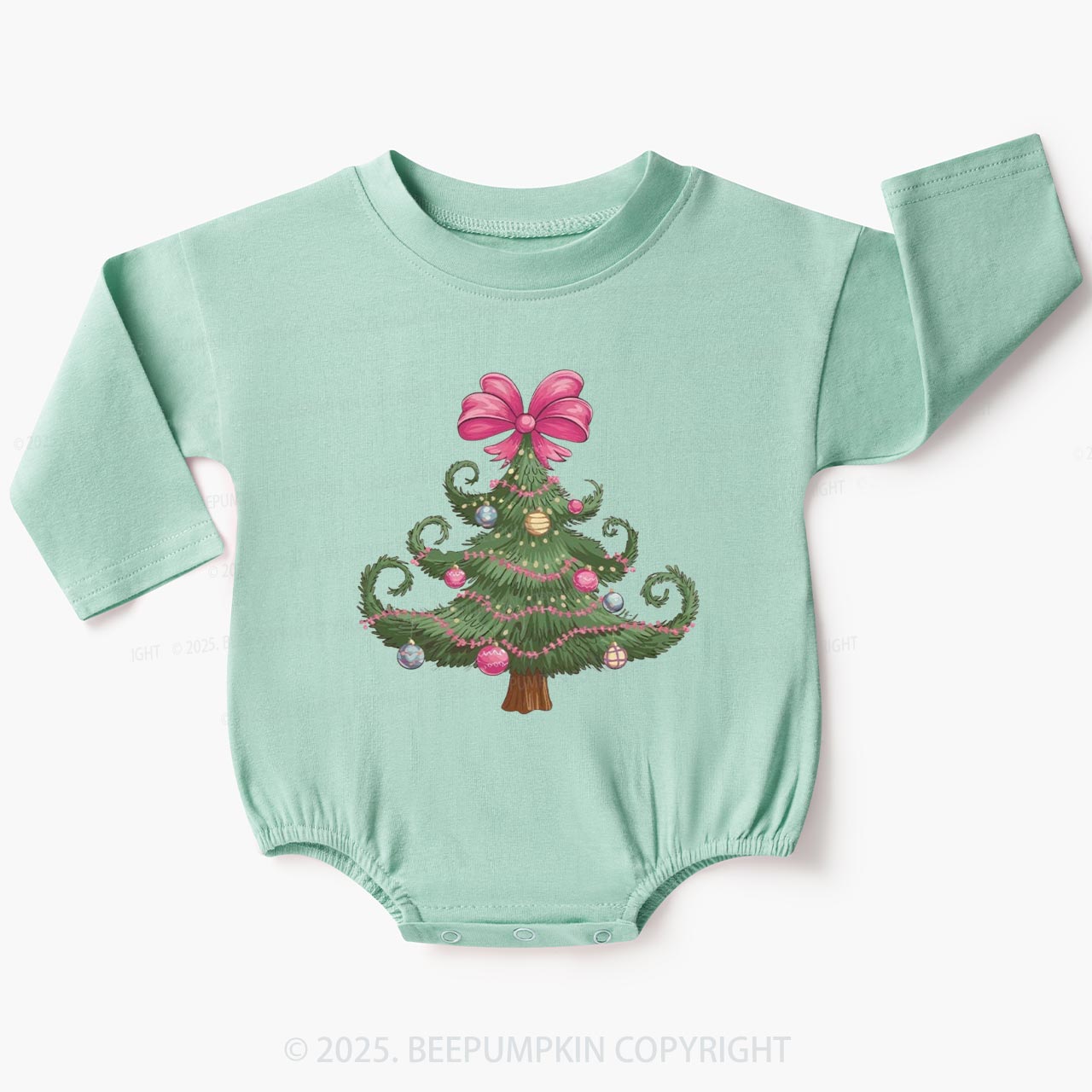 Christmas Tree Bow Baby Bubble Romper Beepumpkin