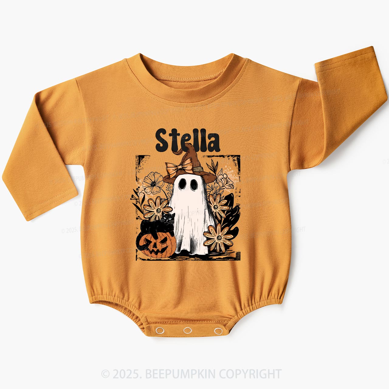 Personalized Spooky Pumpkin Baby Bubble Romper Beepumpkin