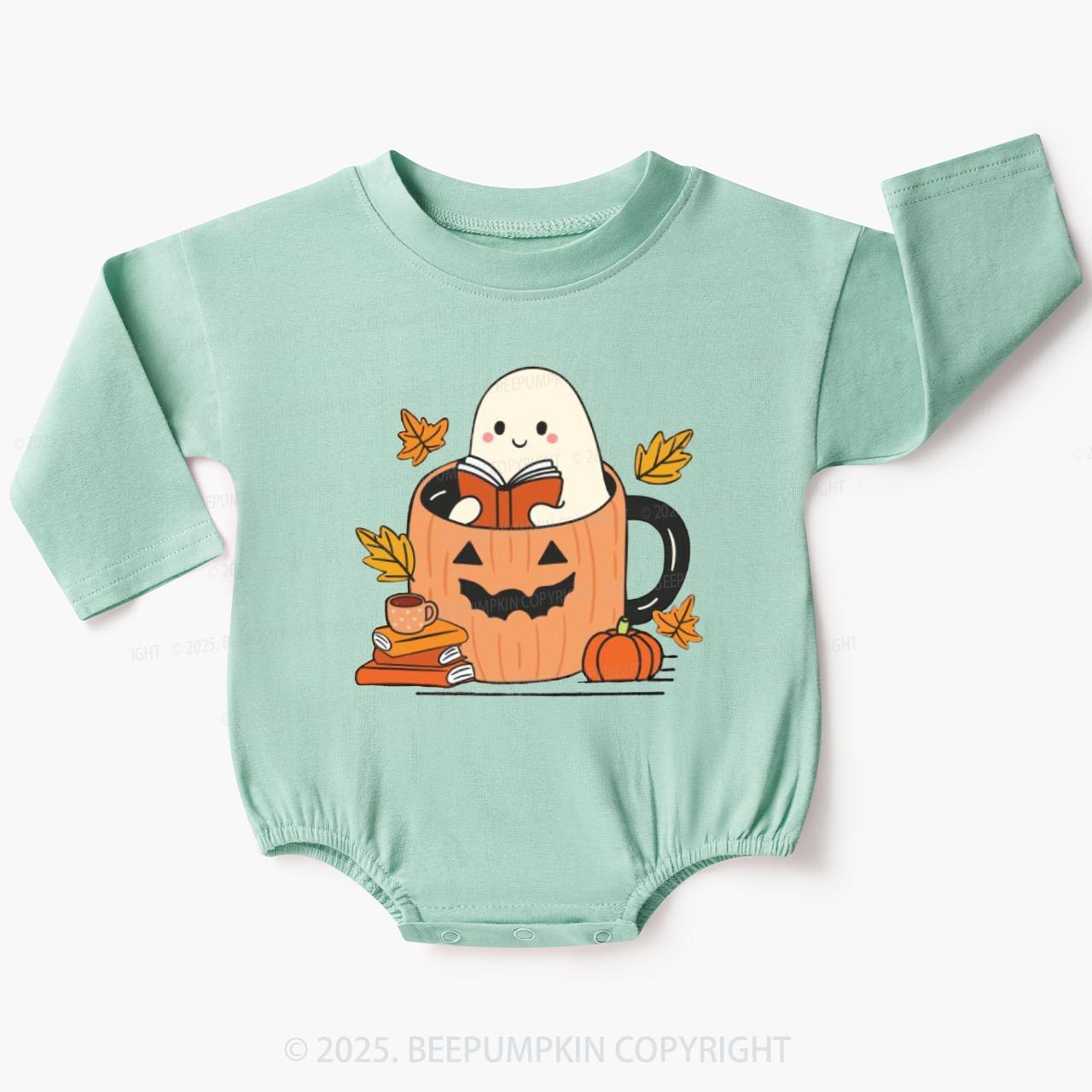 Ghost Reading Books Baby Bubble Romper Beepumpkin