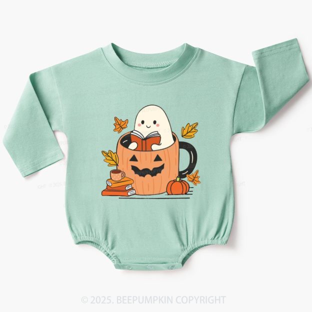 Ghost Reading Books Baby Bubble Romper Beepumpkin