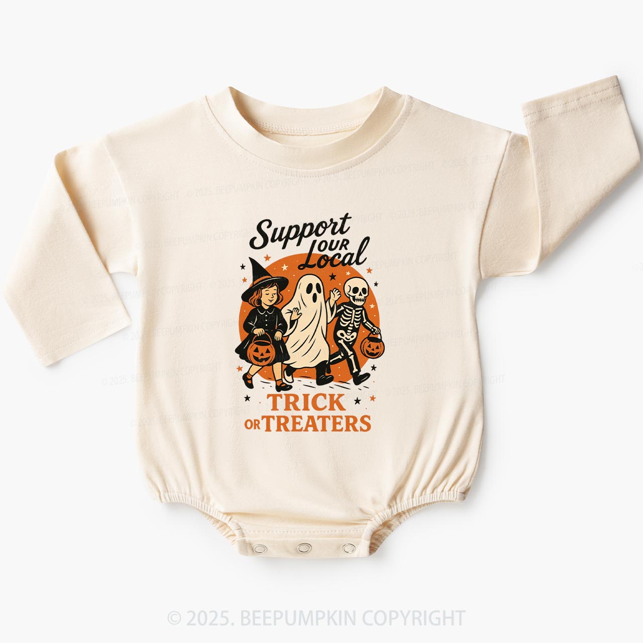 Support Your Local Trick or Treaters Baby Bubble Romper Beepumpkin