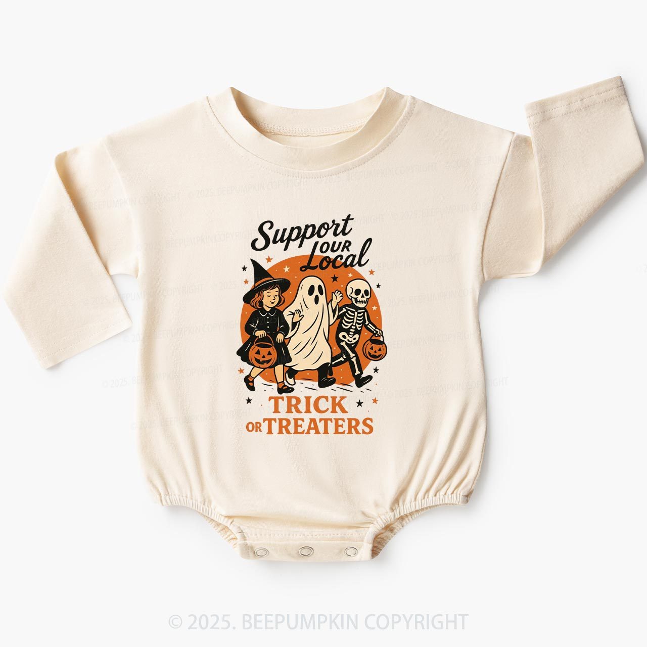 Support Your Local Trick or Treaters Baby Bubble Romper Beepumpkin