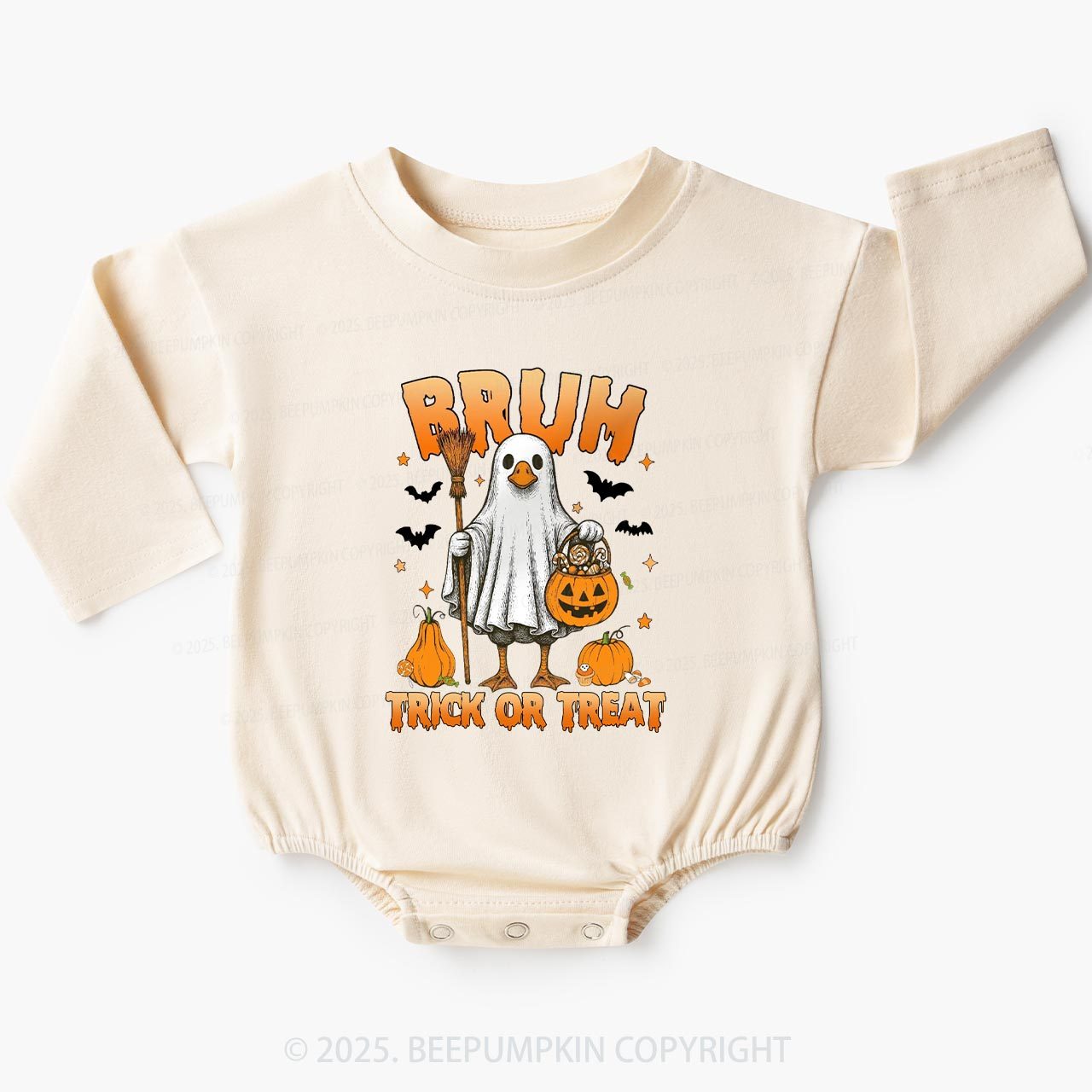 Boo Ghost Goose Bruh Baby Bubble Romper Beepumpkin