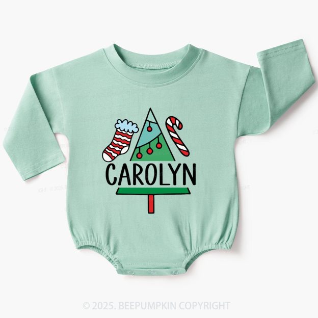 Personalized Hand Drawn Christmas Name Baby Bubble Romper Beepumpkin