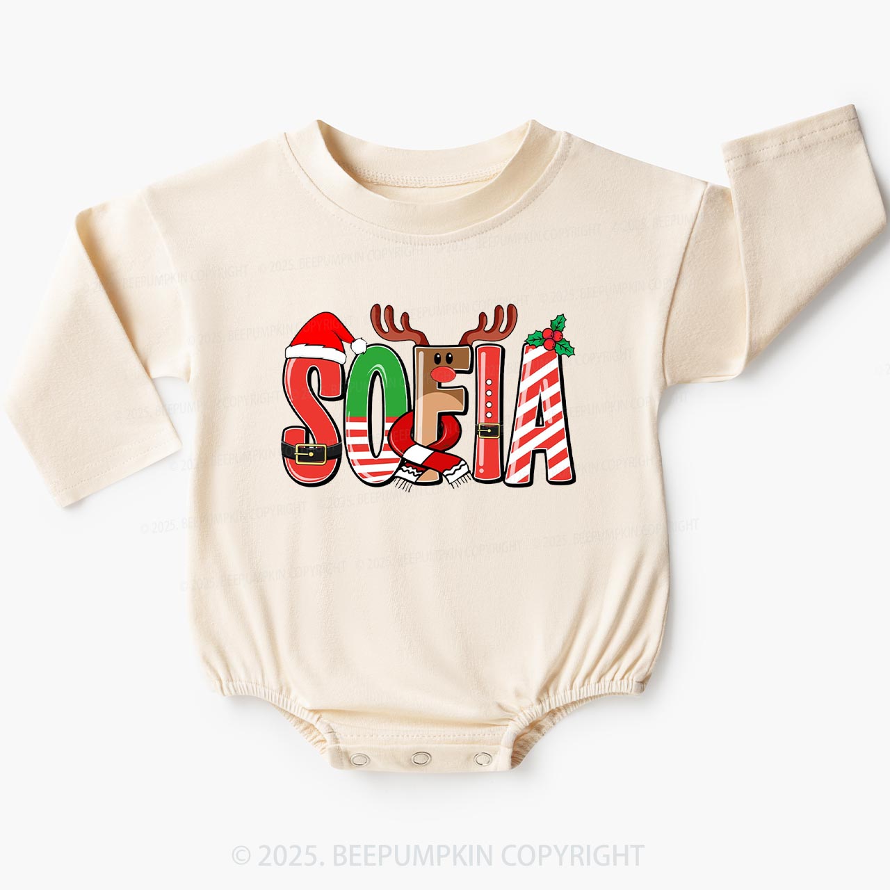 Personalized Christmas Name Baby Bubble Romper Beepumpkin