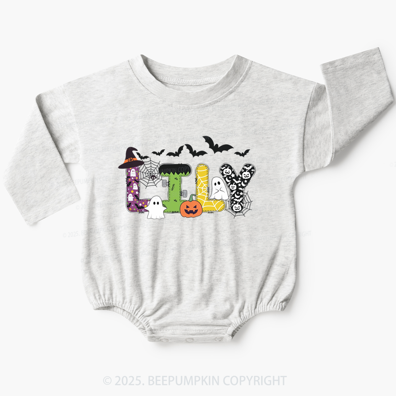 Personalized Halloween Name Baby Bubble Romper Beepumpkin