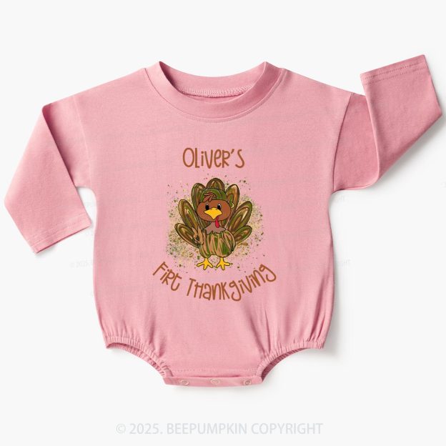 Personalized First Thanksgiving Baby Bubble Romper Beepumpkin