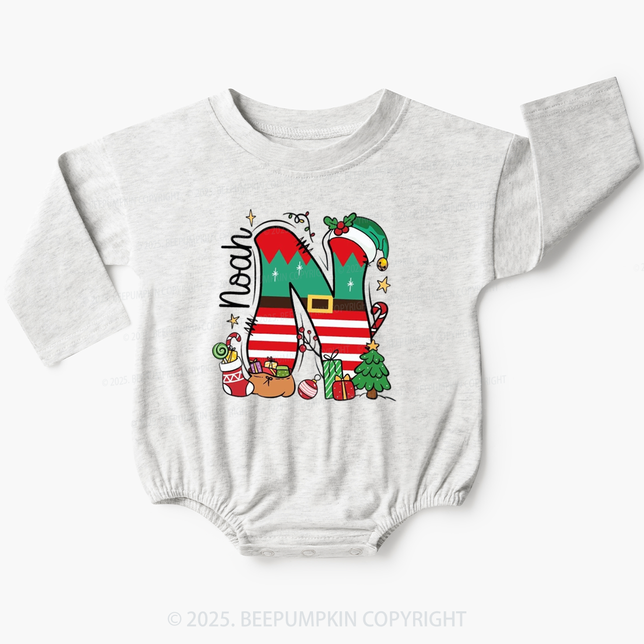 Personalized Alphabet Name Christmas Baby Bubble Romper Beepumpkin