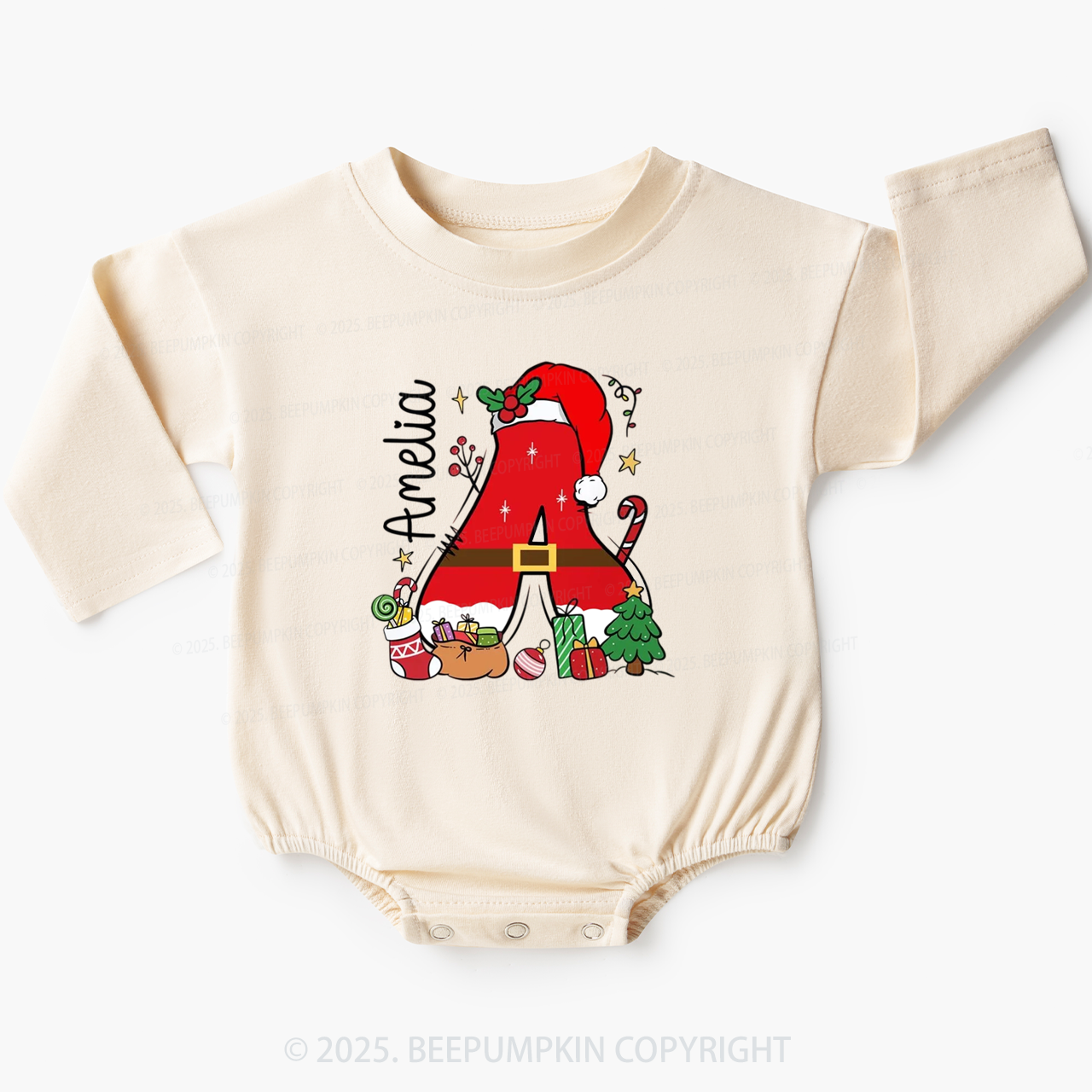 Personalized Alphabet Name Christmas Baby Bubble Romper Beepumpkin