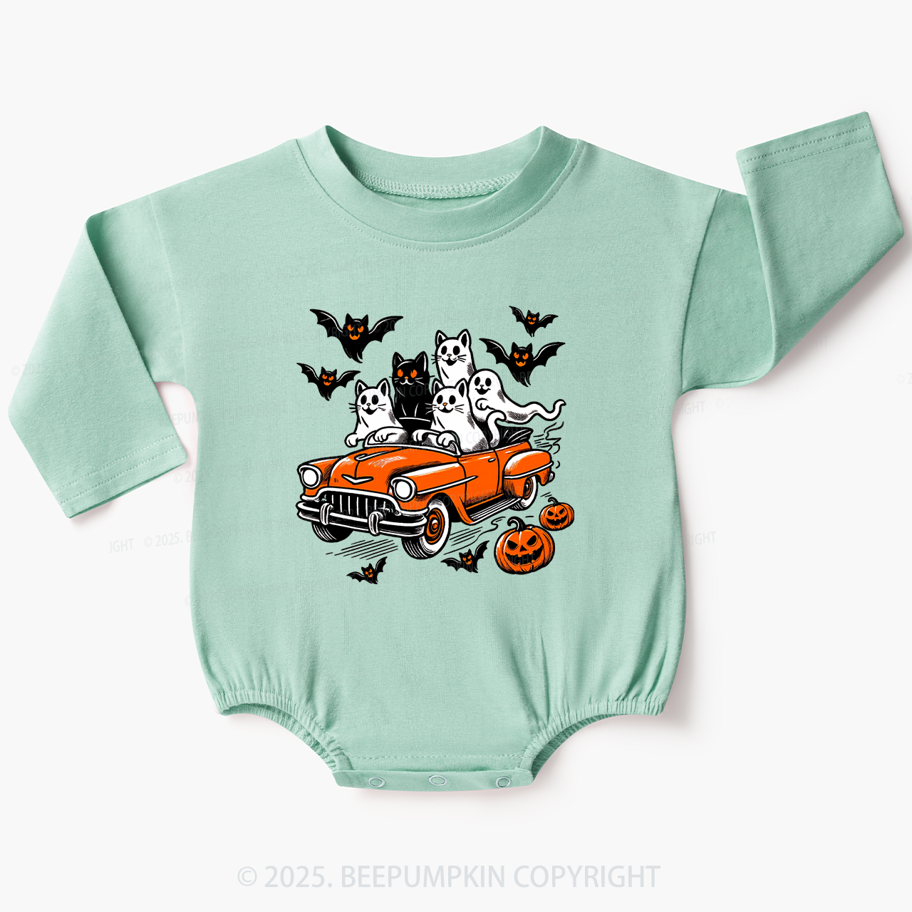 Halloween Cat Ghost Baby Bubble Romper Beepumpkin