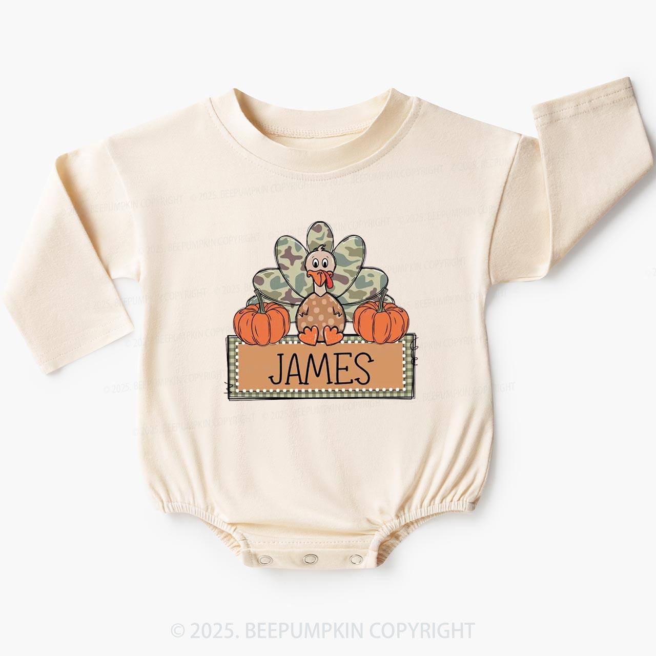 Personalized Camo Turkey Baby Bubble Romper Beepumpkin