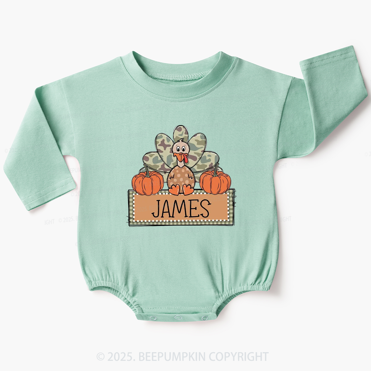 Personalized Camo Turkey Baby Bubble Romper Beepumpkin
