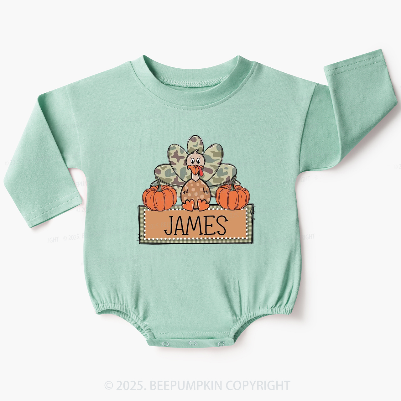Personalized Camo Turkey Baby Bubble Romper Beepumpkin