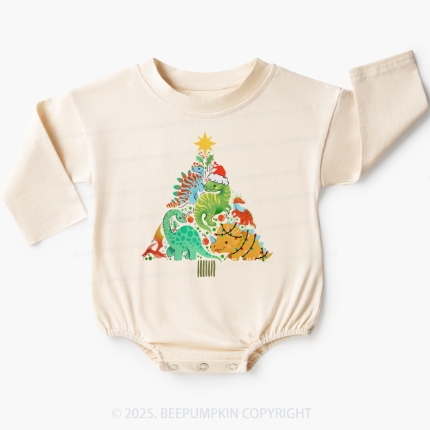 Dinosaur Christmas Tree Baby Bubble Romper Beepumpkin