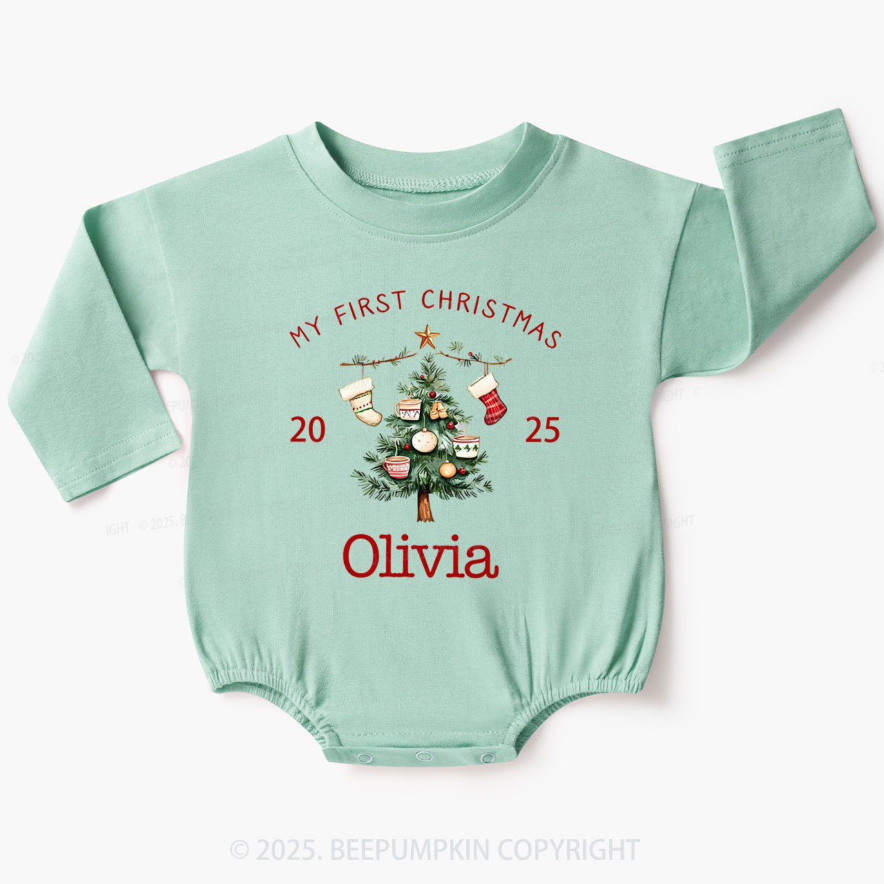 Personalized My 1st Christmas Baby Bubble Romper Beepumpkin