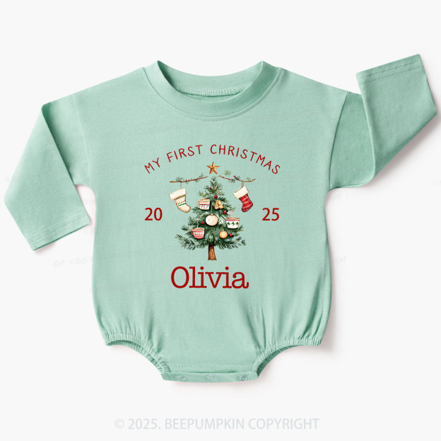 Personalized My 1st Christmas Baby Bubble Romper Beepumpkin
