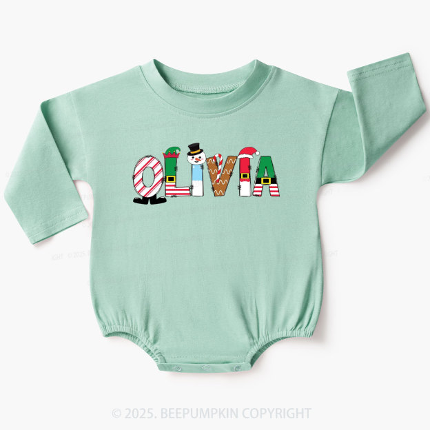 Personalized Christmas Name Baby Bubble Romper Beepumpkin