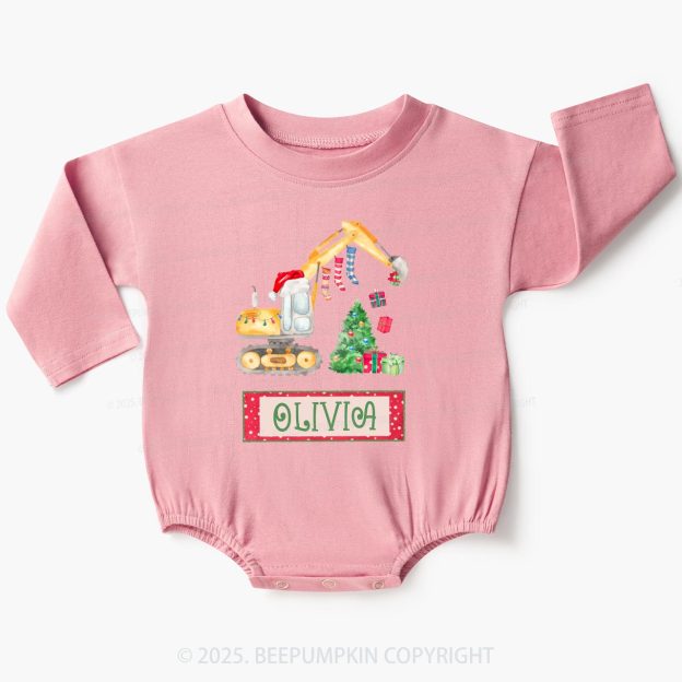Excavator Christmas Tree Baby Bubble Romper Beepumpkin