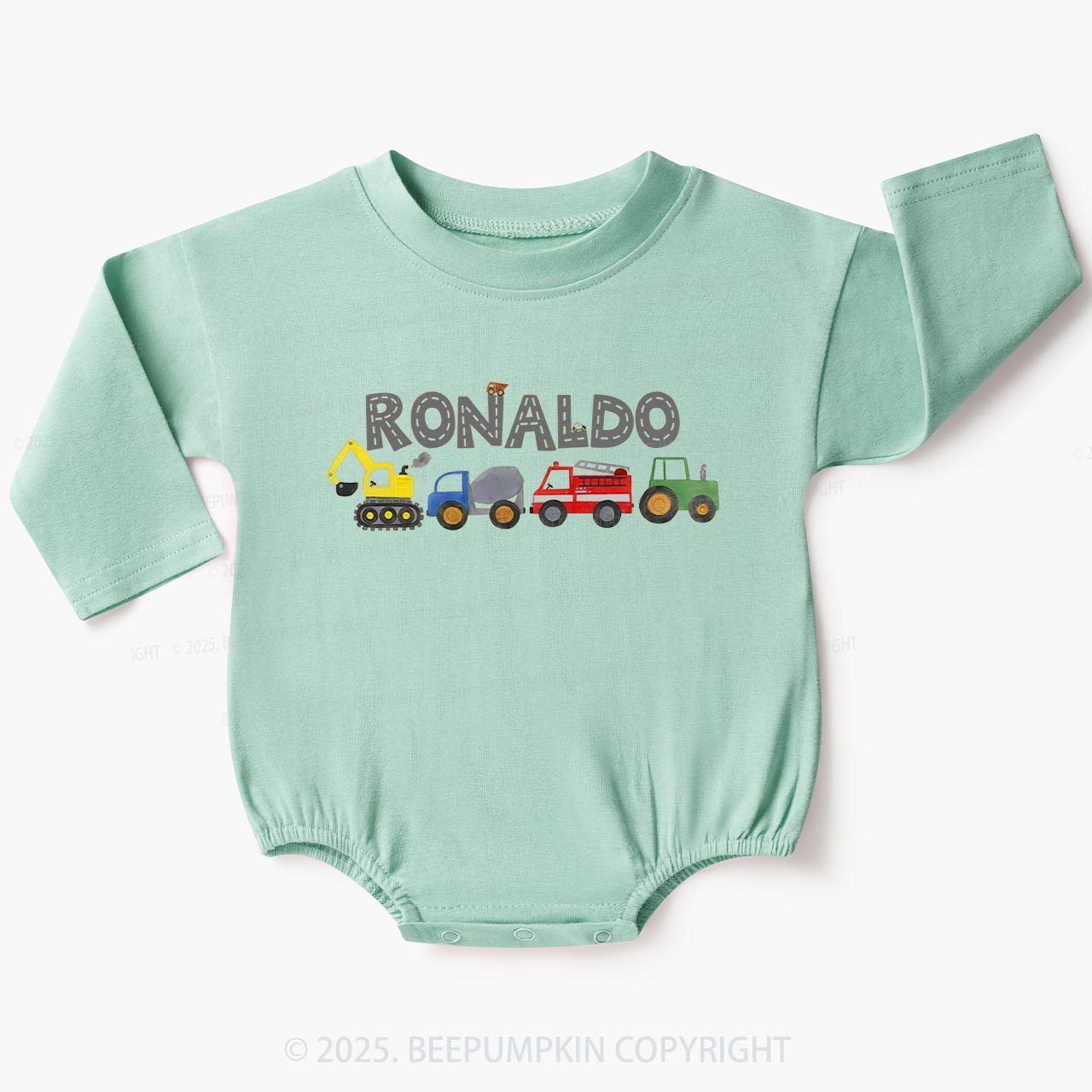 Personalized Name Boy Constructions Vehicles Baby Bubble Romper Beepumpkin