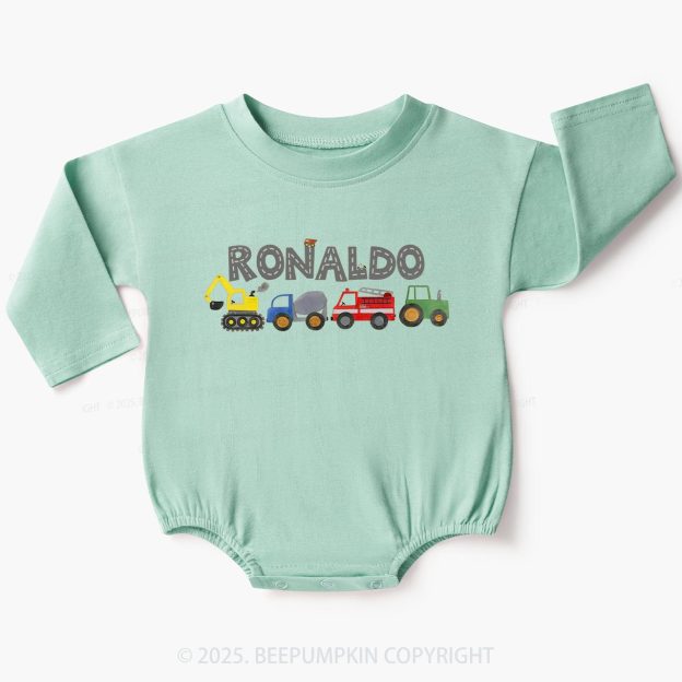 Personalized Name Boy Constructions Vehicles Baby Bubble Romper Beepumpkin